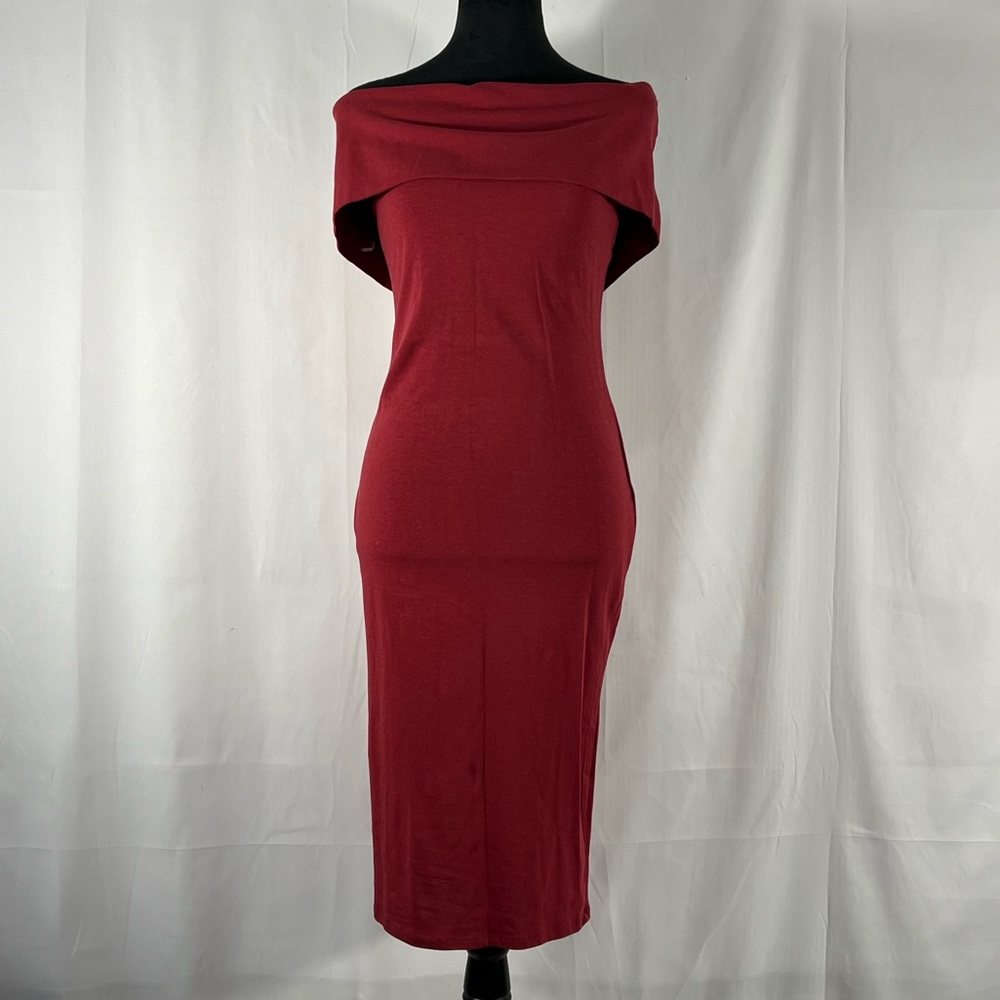 Off the shoulder Bodycon dress,red, sleeveless,Large, maroon, brick red